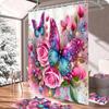 4Pc Pink Glitter Floral Shower Curtain Set Rose Bathroom Sets Butterfly Diamond Shower Curtain with 12 Hooks Bathroom Decor with