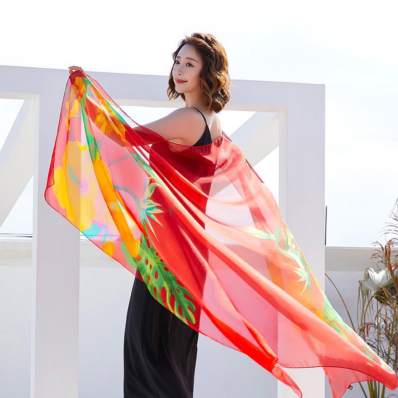 Шелковые шарфы для женщин на весну и осень тонкие шифоновые принты универсальные пляжные шарфы кондиционеры солнцезащитные платки