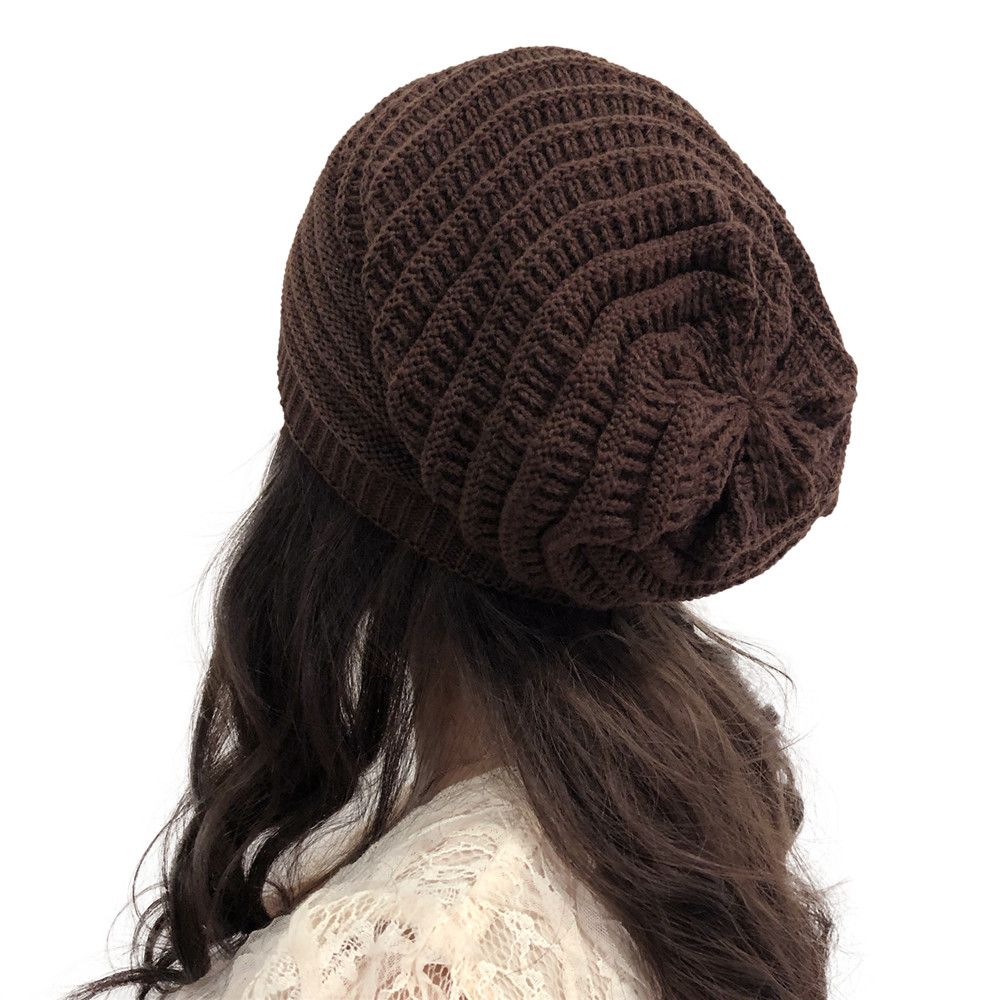 Unisex Slouchy Striped Ski Cap Knitted Hat Baggy Beanie Hat