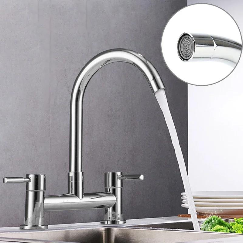 1 шт. двухрычажный поворотный смеситель для ванной комнаты, кухонной мойки, современный монтаж горячей и холодной воды на палубе, 2 отверстия