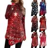 Casual Fashion Christmas Print Shirt Tops High Neck Irregular Hem Long Sleeve Pullover Tops