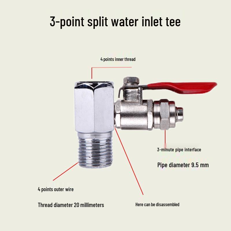 Household Water Purifier Inlet Tee Valve Connector, 4-to-2/3-point Ball Valve Switch