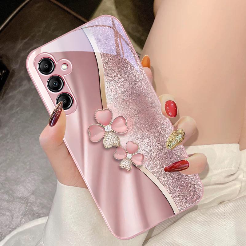 Роскошный Четырехлистник Для Samsung Galaxy A14 4G 20 30 52 20S 21S 22 A32 33 34 42 50 51 53 54 70 71 72 73 5G Стеклянный Чехол для Телефона