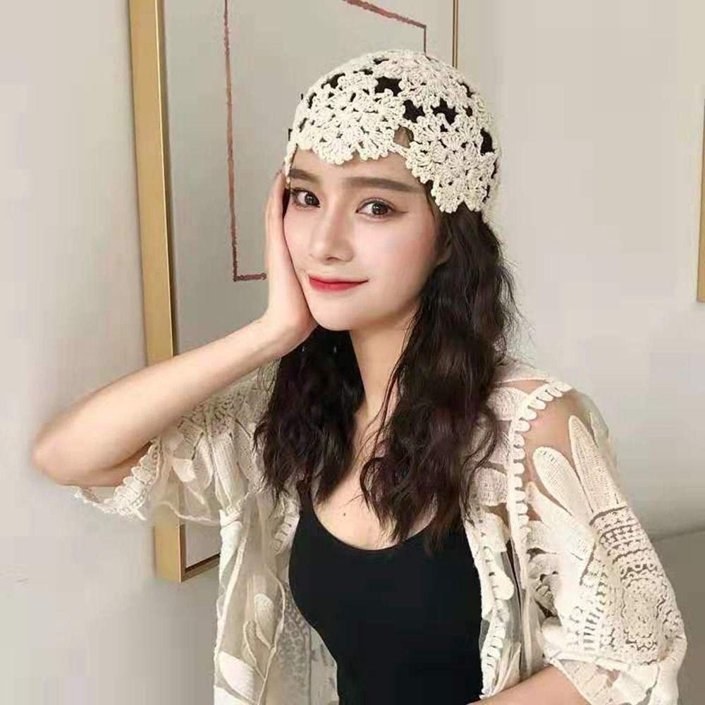Ethnic Style Hollow Flower Knitted Hat Basin Hat Beanies Casual Crochet Bucket Hat Girls