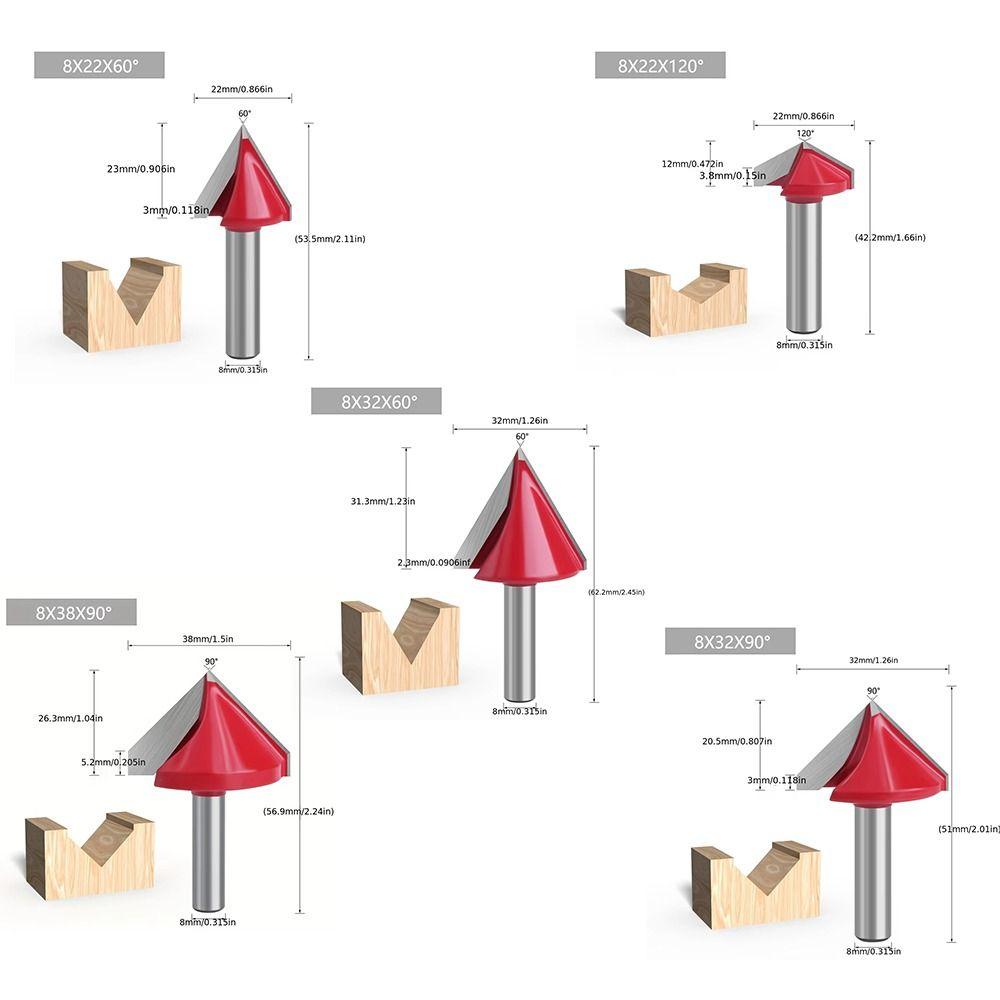 Professional Shank Router Bits Solid Milling Cutter V Type 90 Degree Router Bits  Hand Tool