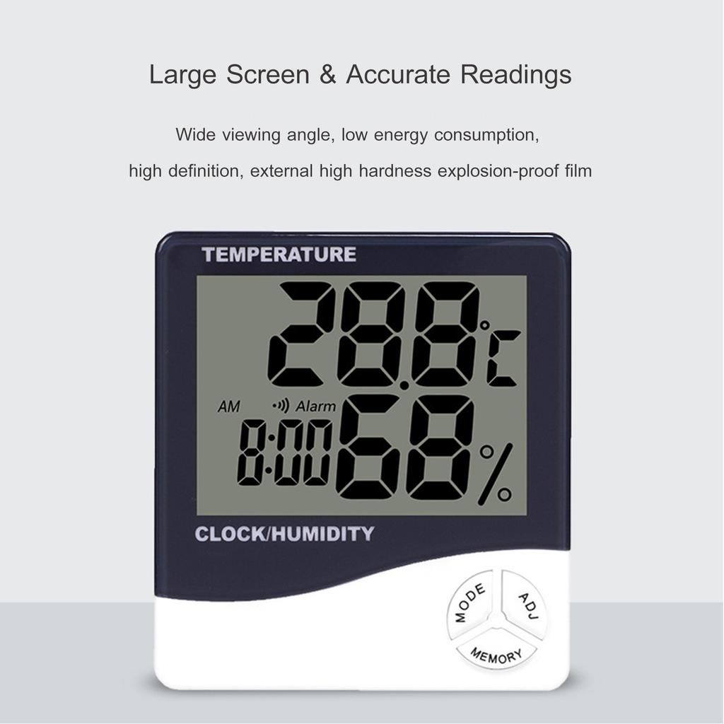 Digital Hygrometer Thermometer Indoor Temperature Monitor Humidity Gauge Large LCD Weather Station Alarm Clock