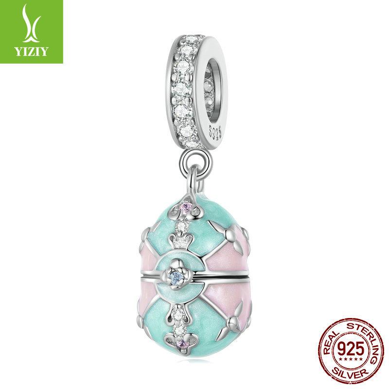 Бусины для браслета-пасхального яйца, бусины-позиционеры из силикона и серебра S925 в виде кролика любви