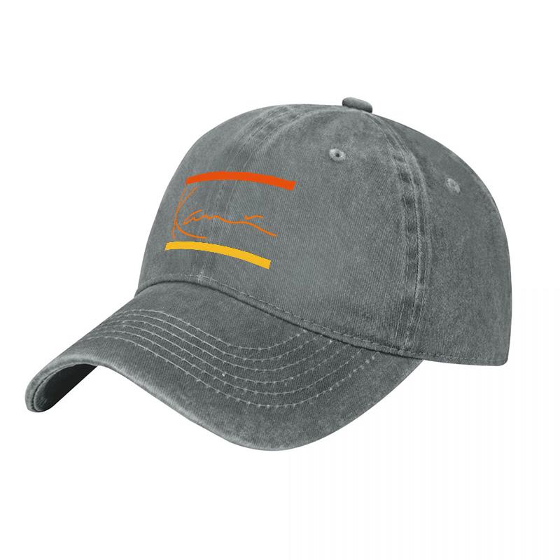 Kane Signature Logo Washed Canvas Baseball Cap Classic Black Design with Orange and Yellow Accents Unisex Adjustable Fit