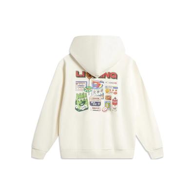 Li Ning Skateboard Series Letter Pattern Printed Loose Pullover Hoodie Unisex Hoodies Off-White AWDU133-3
