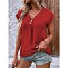 GMXIA Women's Summer V-neck Button-up Top Batsleeve T-shirt Loose Casual Shirt