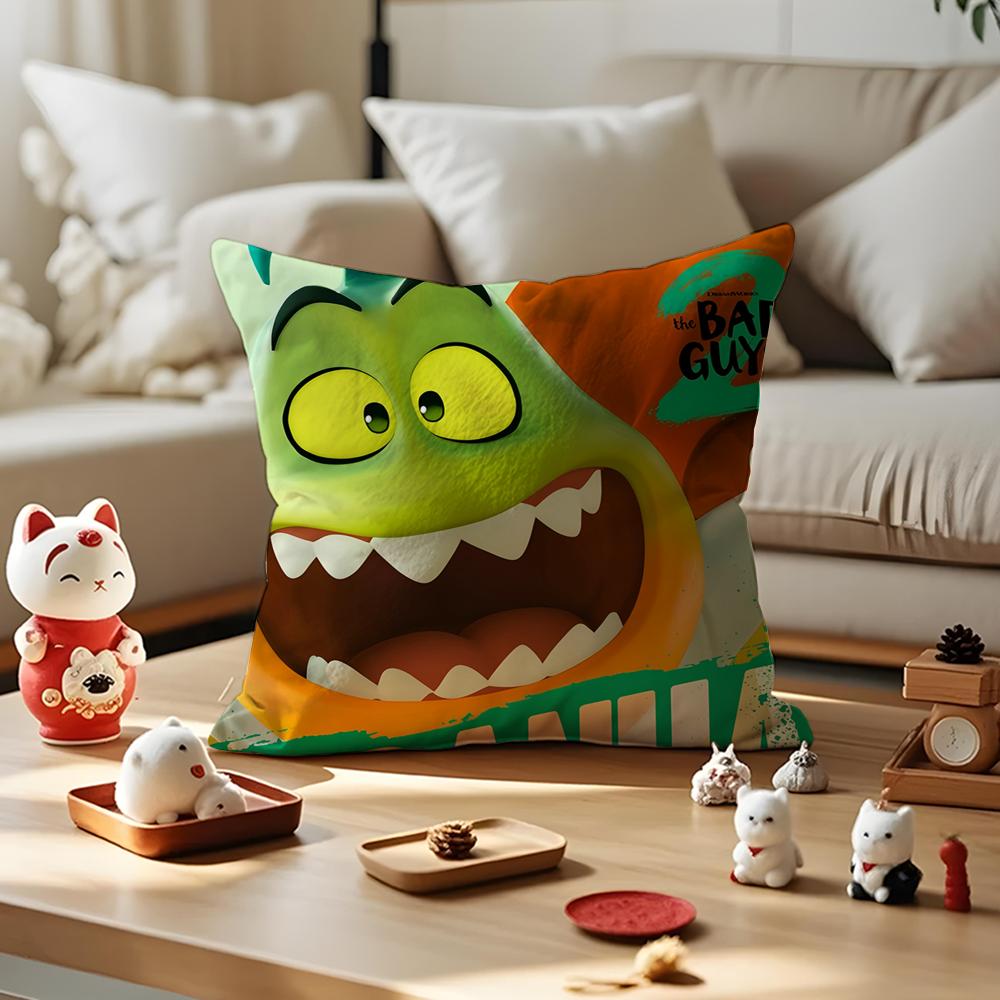 Cartoon TThe Bad Guys Cushion Cover Silky Short Plush with Invisible Zipper Dustproof Sofa Pillow Cover for Home Decor