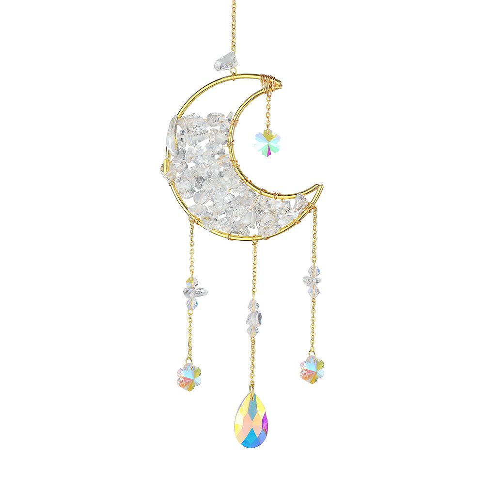 Metal Moon Crystal Frame Pendant Hangable Window Accessories for Balcony