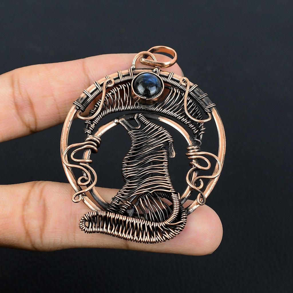 Лабрадорит, драгоценный камень, чистая медная проволока, обернутая подвеской ручной работы, ювелирное изделие, подарок