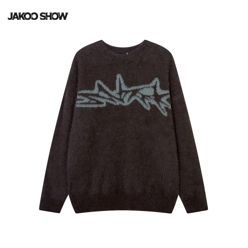Mens Vintage Deer Fleece Thick Knit Sweater Crew Neck Long Sleeve Winter Warm Base Top