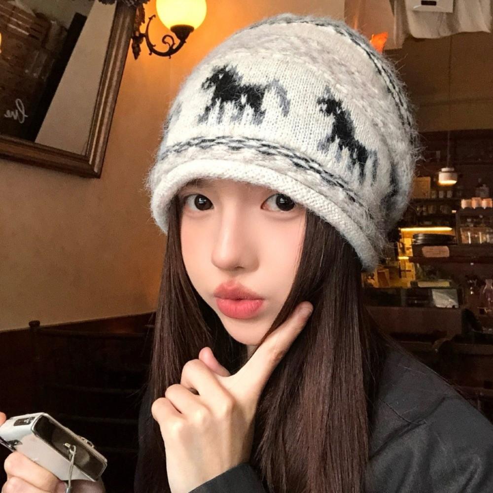 Soft Texture Winter Warm Beanie Hat Polyester Fair Isle Casual Beanie Hat Cold Weather
