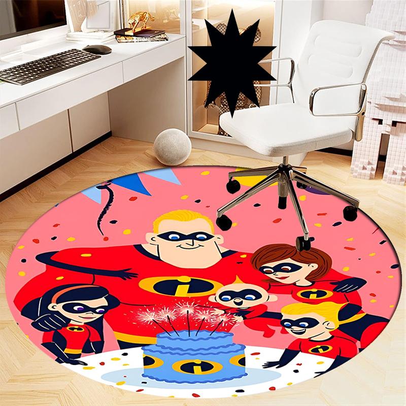 The Incredibles Printed Round Rug Carpet Chair Rug Area Rug Entryway Doormats,for Office Chair Living Room Bedroom Kitchen Room.