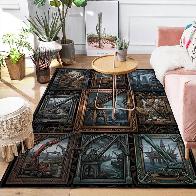 Industrial Machinery Dreams Pattern Rug Floor Mat for Living Room or Bedroom Soft and Comfortable Carpet a Gift for Birthday and Holiday.
