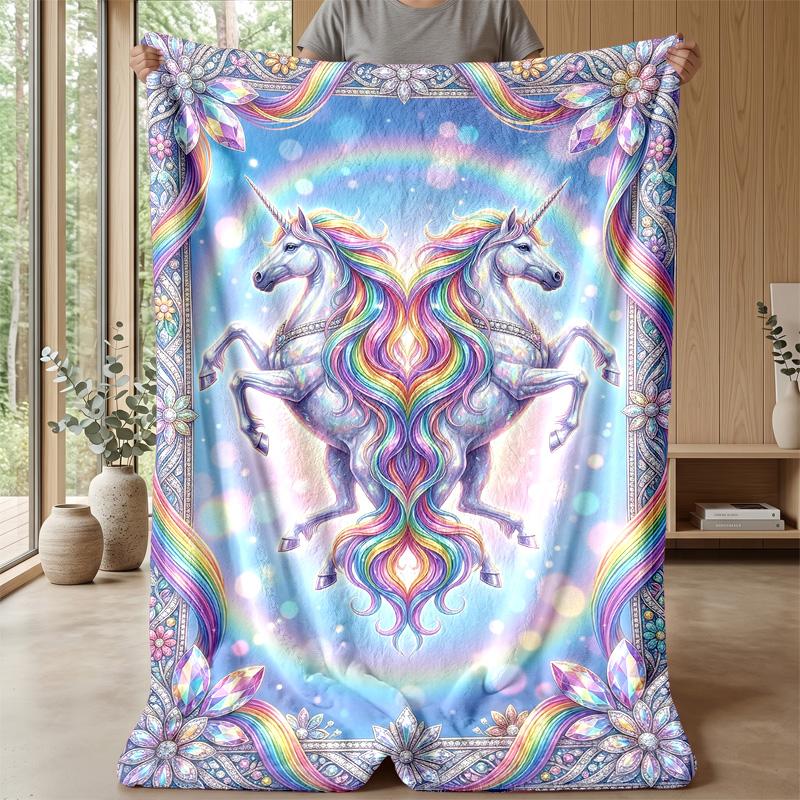 Rainbow Unicorn with Stars Theme blanket Lightweight Warm Flannel Blanket Decorative Throw Blanket for Home Decoration