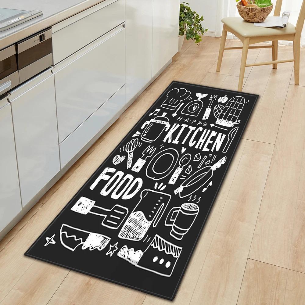 Non Slip Kitchen Runner Rug Tableware Pattern Wear Resistant Floor Mat Home Decor Carpet