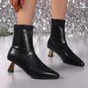 2024 Новые модные женские ботинки с острым носком, однотонные, с застежкой-молнией сзади, короткие модные ботинки, зимние туфли на шпильке, женская обувь Zapatos