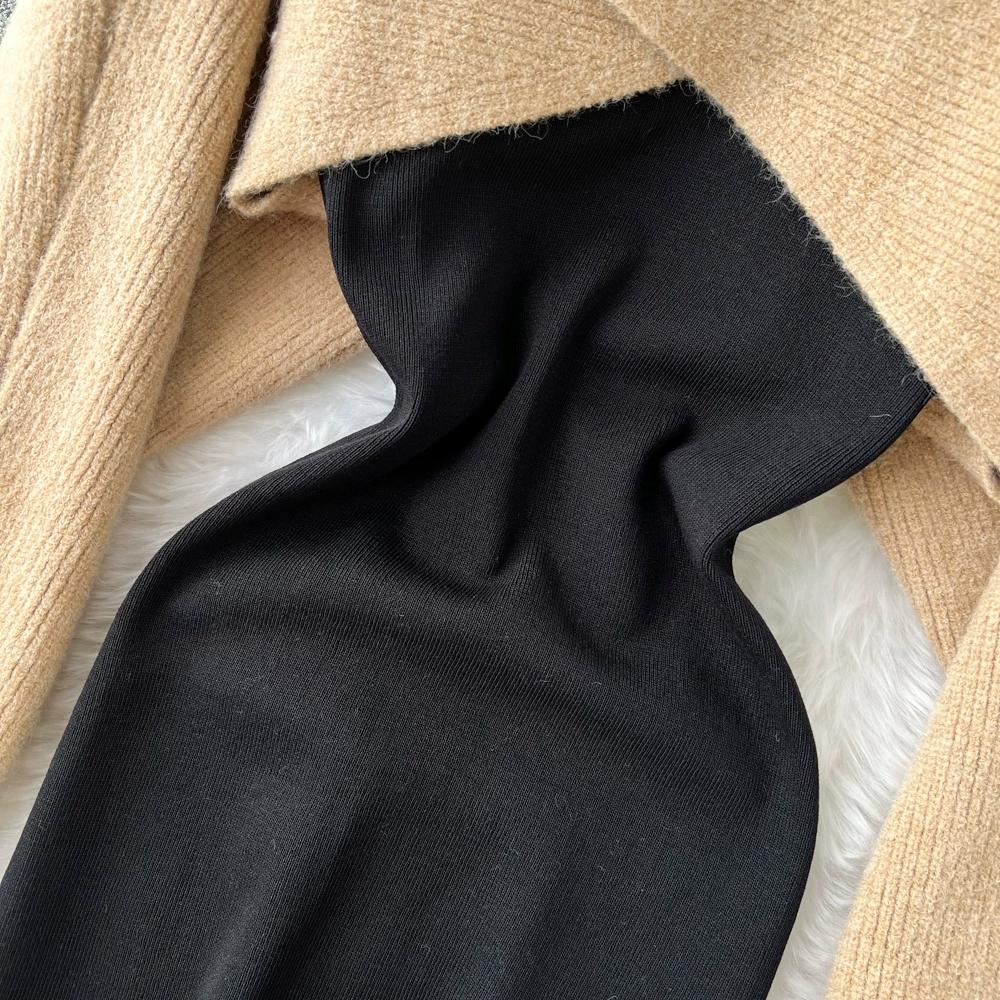 Модный костюм юбка женский повседневный с круглым вырезом с рукавом три четверти вязаный блузка топ комплект из двух предметов корейская версия темперамент платье на бретелях