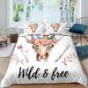 Bull Skull Duvet Cover Chic Feather Bedding Bohemian Exotic Branches Flower for Kids Teens Women Men Room Decoration Quilt Cover