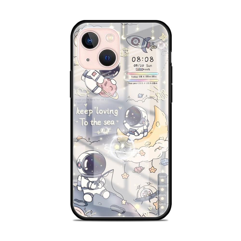 Мультяшный стеклянный чехол с космонавтом для Apple iPhone 14 13 11 12 Pro 7 XR X XS Max 8 6 6s Plus SE 2022 13Pro Закаленная крышка для телефона