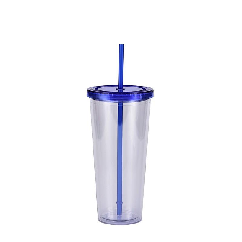 700ml Straw Cup, Simple Summer Juice Beverage Cup, Household Transparent Double-layer Plastic Cup
