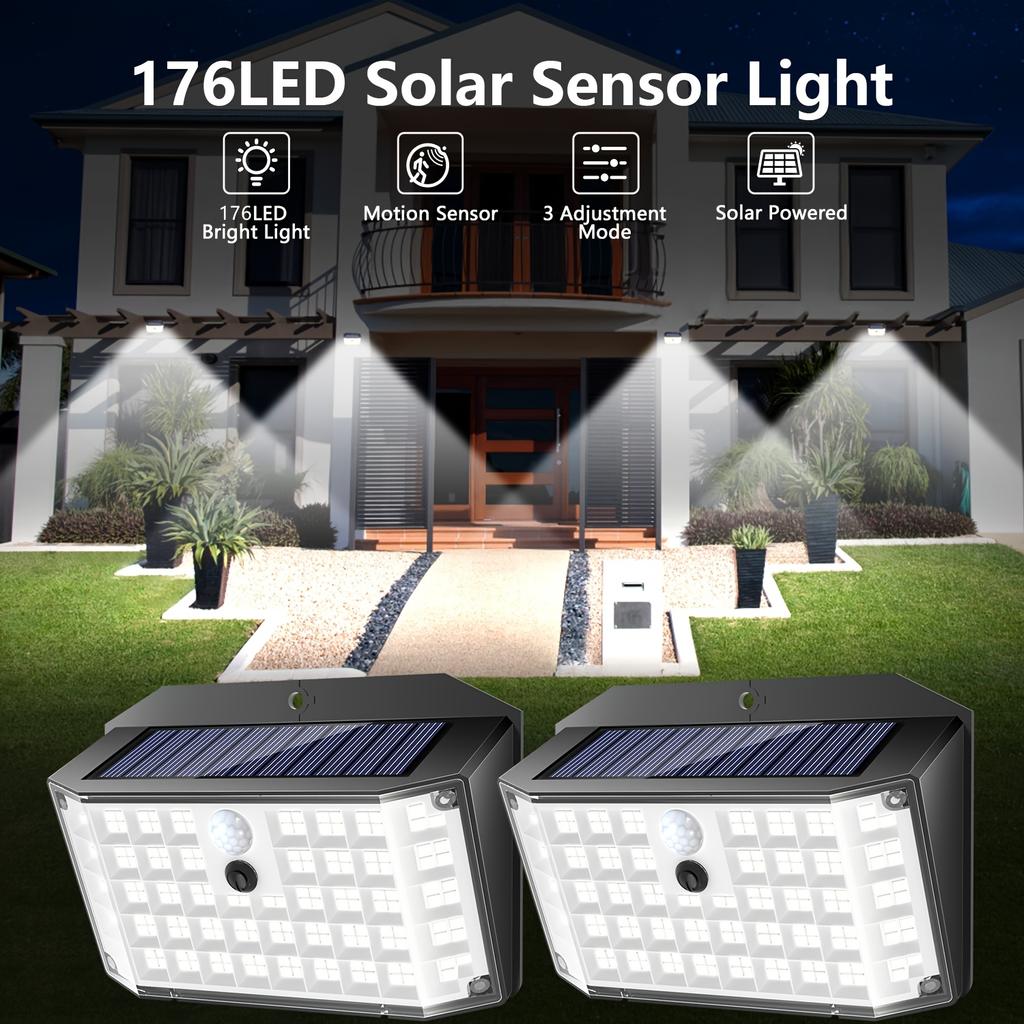 176 High Brightness LED Outdoor Solar Street Lights with Motion and Light Sensors, Suitable for Garage Front Doors, Pool Steps, Fences, Parks