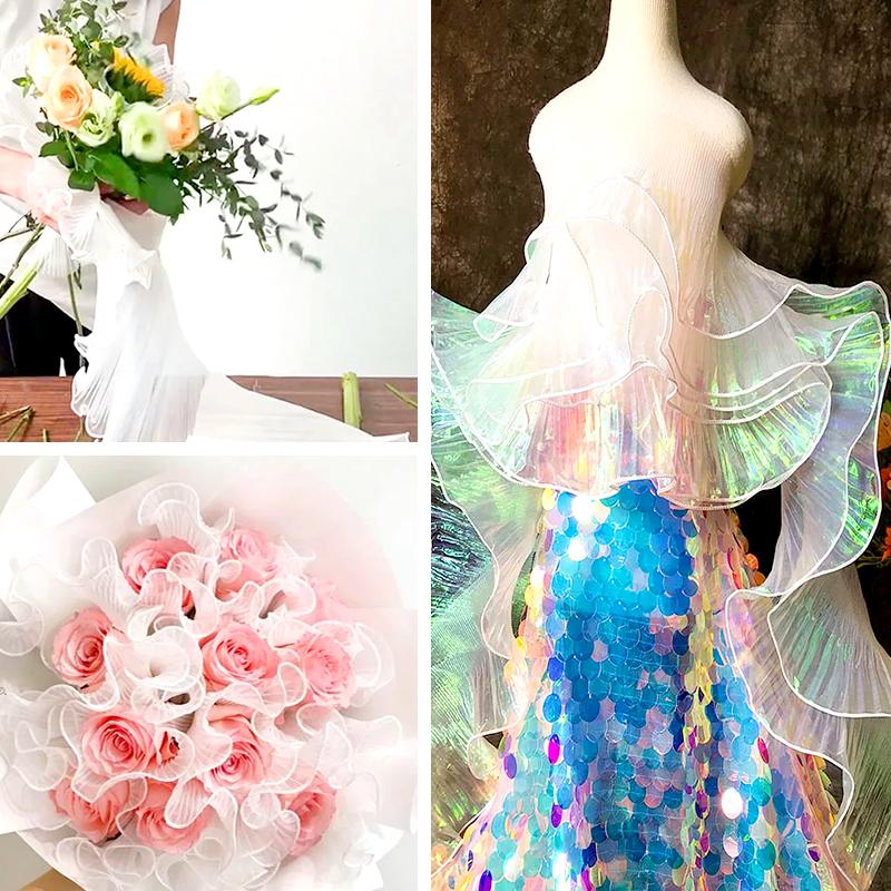2 шт. кружевная отделка декоративная лента для вечеринки прозрачные переливающиеся аксессуары для платья модные большие волнистые швейные ткани плиссированные оборки