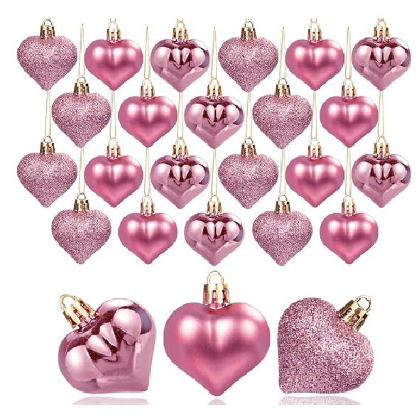 12Pcs Christmas Balls Pendant Plastic Heart-shaped Ornament Christmas Tree Ornaments DIY Home Decor Supplies New Year Party Gift 7