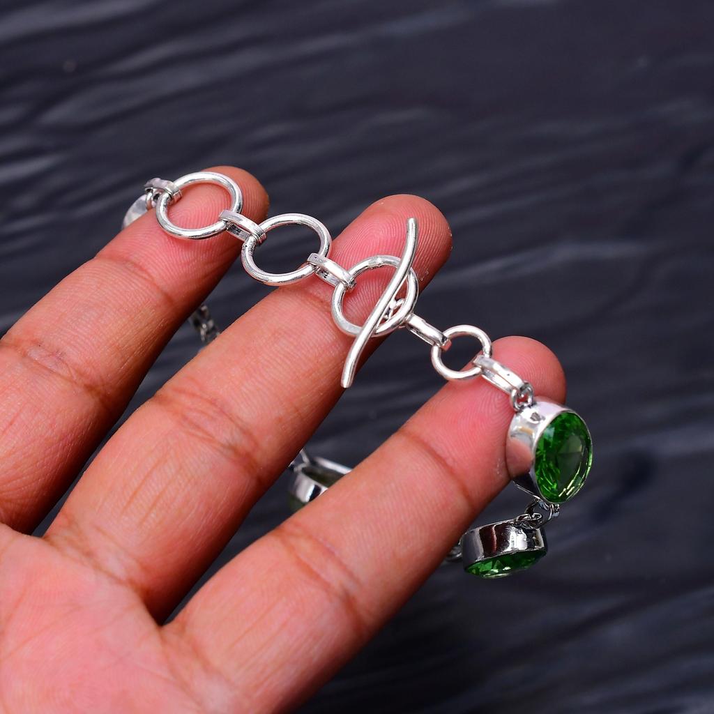 Prehnite & Green Amethyst Gemstone : 925 Sterling Silver Handmade Multi Gemstone Bracelet Jewelry
