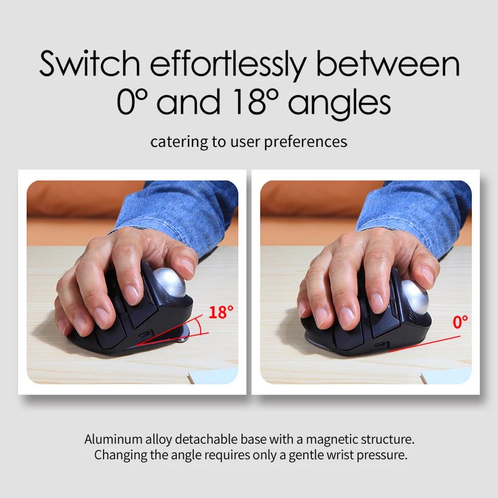 Беспроводная трекбольная мышь 2,4G RGB, эргономичная перезаряжаемая мышь-роллер, 3 подключения устройств, управление большим пальцем для ПК iPad