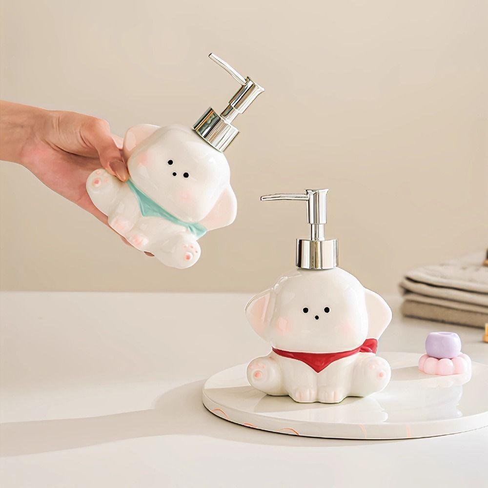 Ceramic Liquid Soap Dispenser Press Pump Shampoo Bottle Creative Dog Shape Lotion Bottle  Bathroom