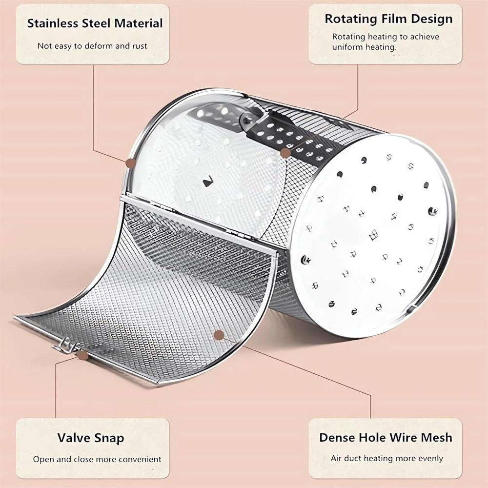 Stainless Steel Rotating Chicken Wing Basket with Automatic Rewind 360° Rotating BBQ Basket Outdoor BBQ Basket Set Gift