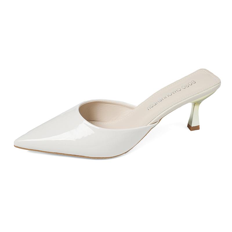 Баотоу Полутапочки Женские Новинка Летней Носки Лакированная Кожа Острый Носок Неглубокий Вырез Маленькая Шпилька Высокий Каблук