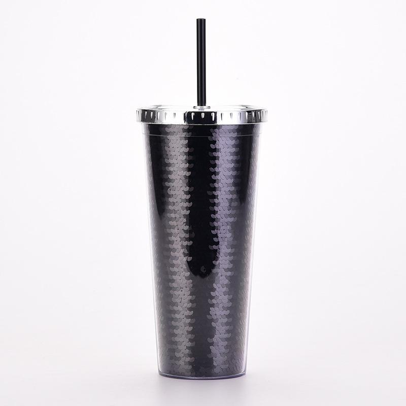 Double-Layer Plastic Cup, Sequined Straw Cup, Straight Cup, Summer Cold Drink Water Cup Can Be Determined