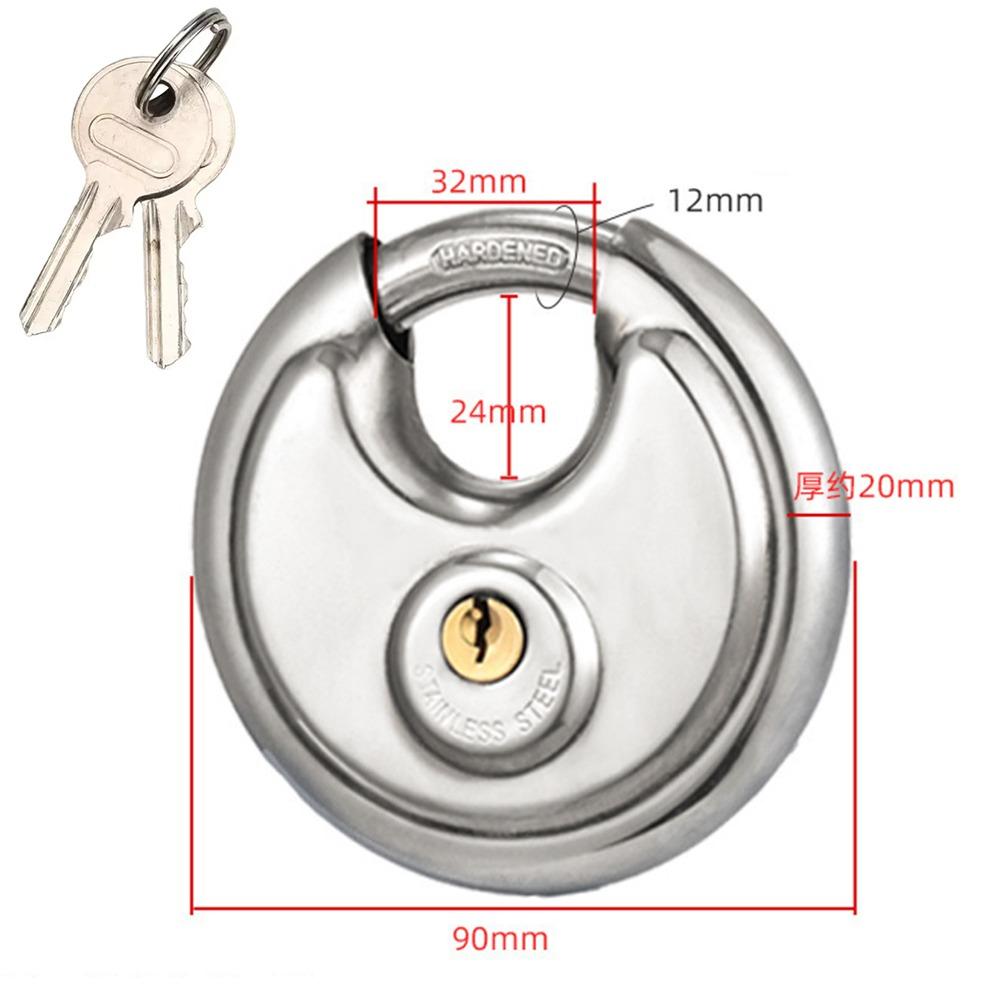 Stainless Steel Round Disc Lock with 2 Keys Security Lock Disc Locking Padlock  Outdoor Use