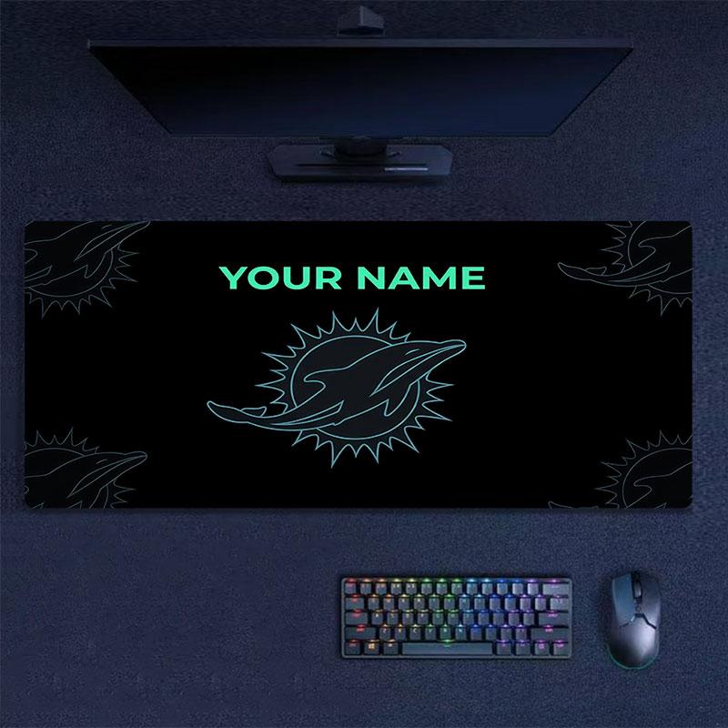 Custom Name,Miami Dolphins Mouse Pad, Large Gaming Desk Mat, Non-slip XXL Mousepad for Laptop & Tablet, Mini PC Playmat with Stitched Edges