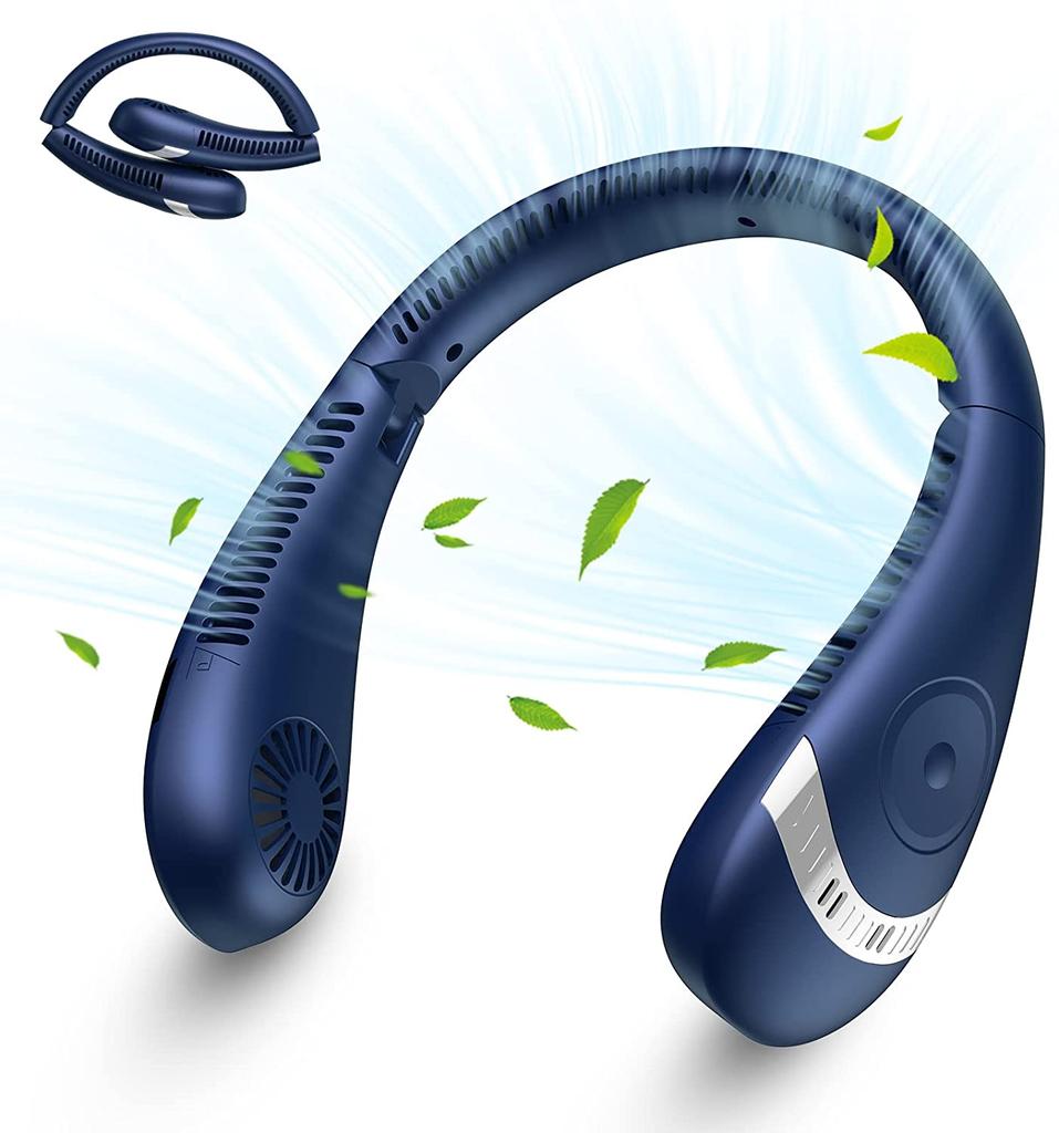 Neck Fan, 5000mAh Foldable Bladeless Neck Fans Portable Rechargeable, 3 Speeds Adjustment 360° Cooling Airflow, Hands Free Wearable Personal Fan,