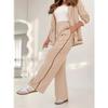 Pant Sets Women Wide Leg Pants Two Piece Set Button Coats Matching Sets Patchwork High Waist Elegant Trousers Pockets Sporty