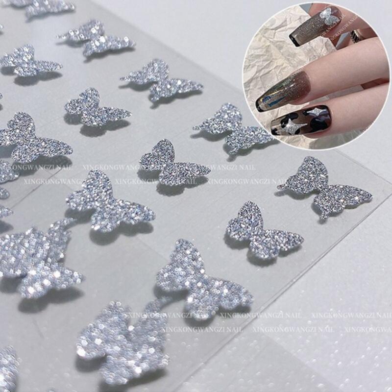 New Fashion Glitter 3D Nail DIY Stickers Silver Powder Butterfly Star Design Laser Love Heart Foils Sparkly Decoration Manicures