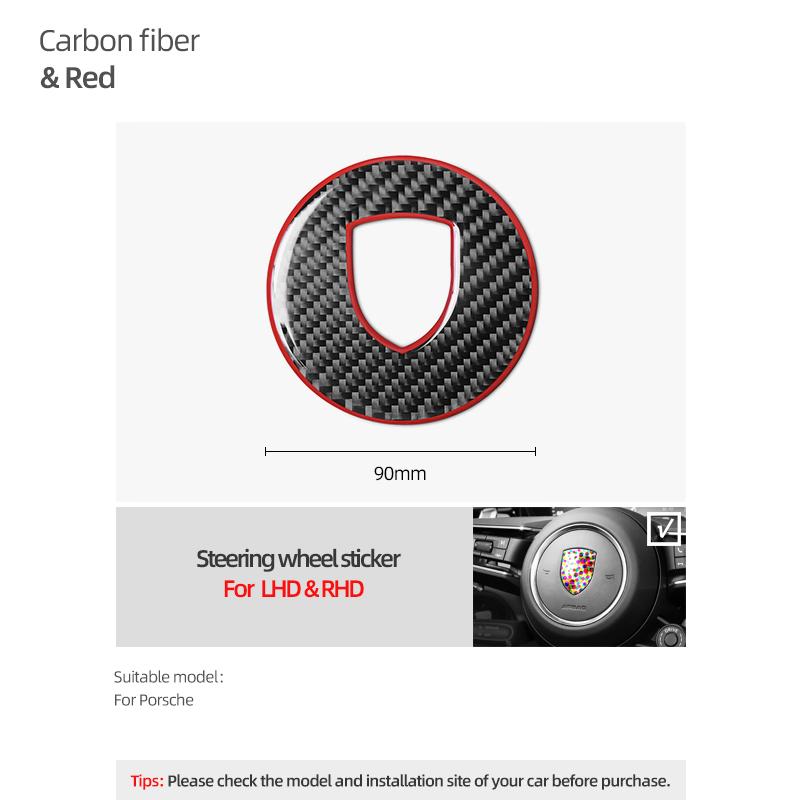 Carbon Fiber Car Steering Wheel Center Trim Emblem Sticker For Porsche 911 Panamera Cayenne Boxster Taycan