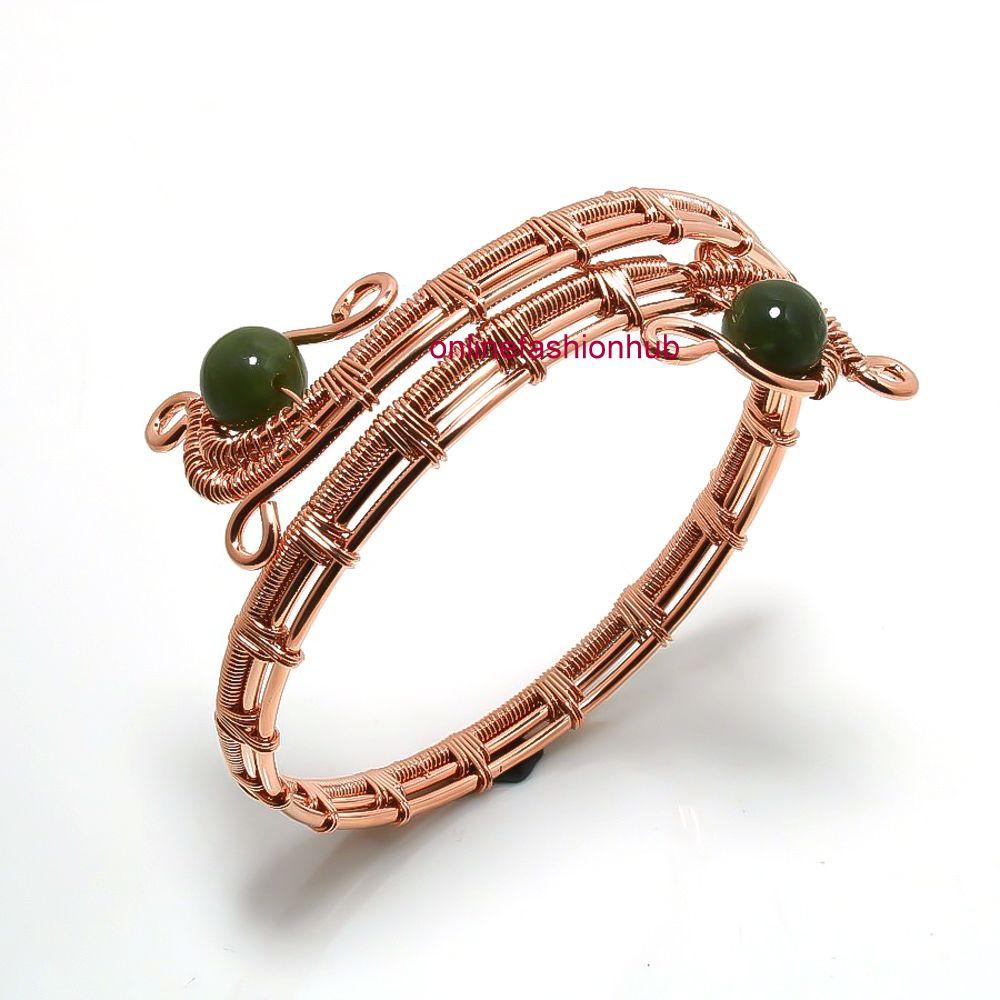Зеленый агат Драгоценный камень Медная проволока ручной работы Браслет-манжета/браслет HCWB-B5