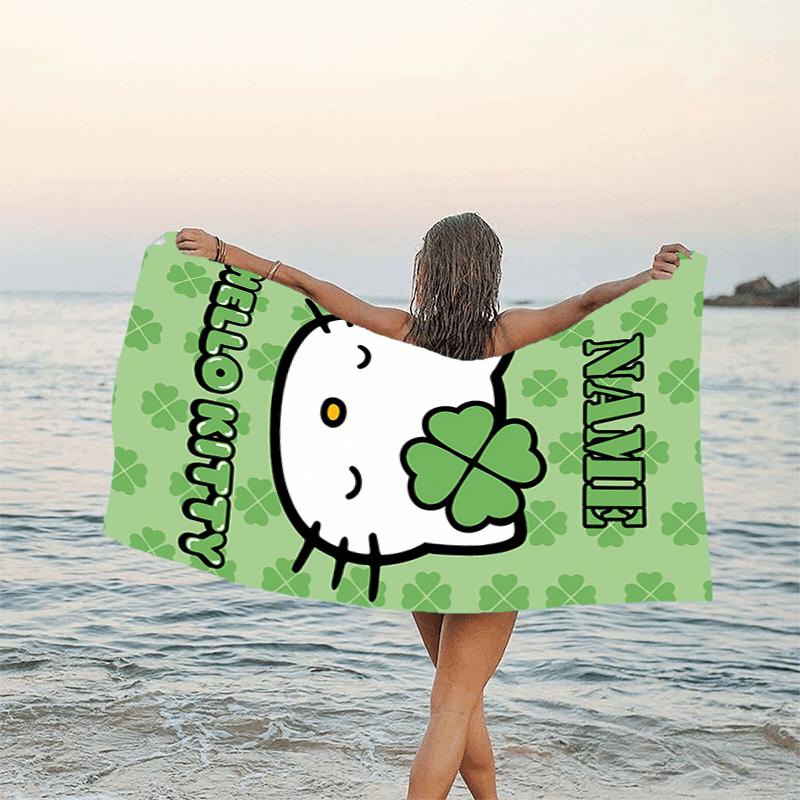 1pc HelloKitty9 Beach Towel with Custom Name, Beach/Swimming/Bath/Picnic/Camping Towel, Suitable for Seaside Beaches