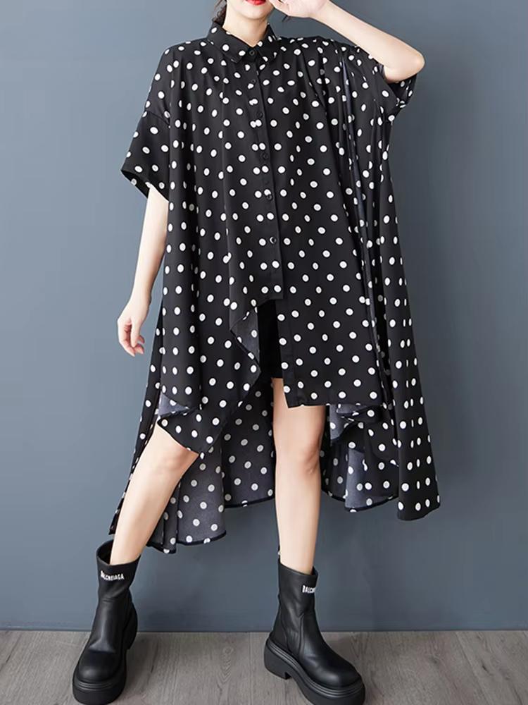 Xitao Платье в горошек с нестандартными лацканами GYX1544