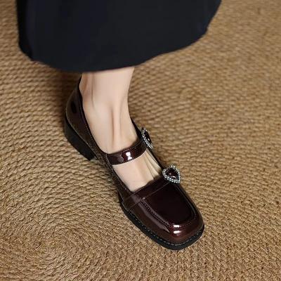 Женская обувь 2025 Бренд Ремешок с пряжкой Женские туфли на высоком каблуке Кристалл Офис и карьера Носок квадратной формы Бестселлер Туфли на высоком каблуке