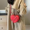 Vintage Y2K Small Chain Rivet Shoulder Bag Heart Shaped Purse Handbag Red PU Leather Gothic Tote Bag Fashion Women Crossbody Bag ARI