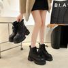 Fashion British Style Black Thick Soled Motorcycle Short Boots Women 2024 New Autumn Winter Round Toe Lace Up Middle Heel Women's Boots