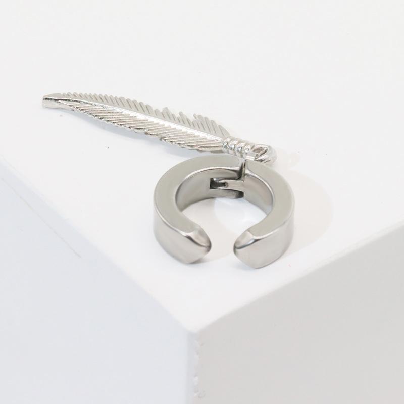 2pc Simple Feather Pendant Ear Studs Man Women Stainless Steel Earrings Unisex Fashion Personality Ear Jewellery Accessorie